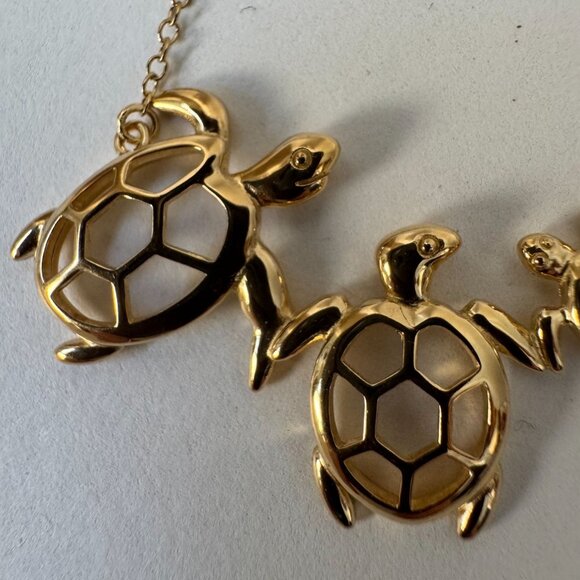 Gold-Plated Sterling Silver Turtle Family Pendant Necklace 18" - Picture 11 of 16
